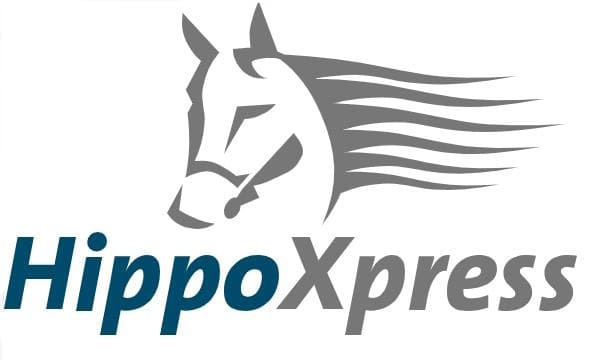Logo pour HippoXpress avec une tête de cheval stylisée et le nom de la société en lettres grasses.